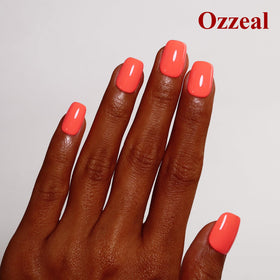 Ozzeal bottle staged with LED lamp showing easy curing for quick salon-quality results