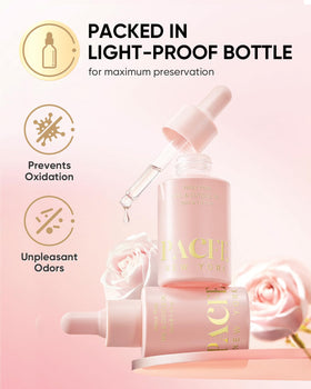 PACFE Velour Rosa alongside common items showing 1.0 fl oz size and portability