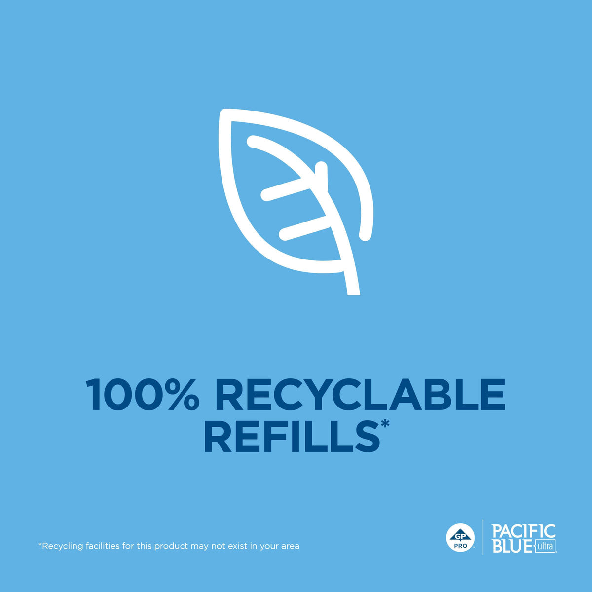 Pacific Blue Ultra recyclable symbol on bottle emphasizing environmental benefit and recycling intent