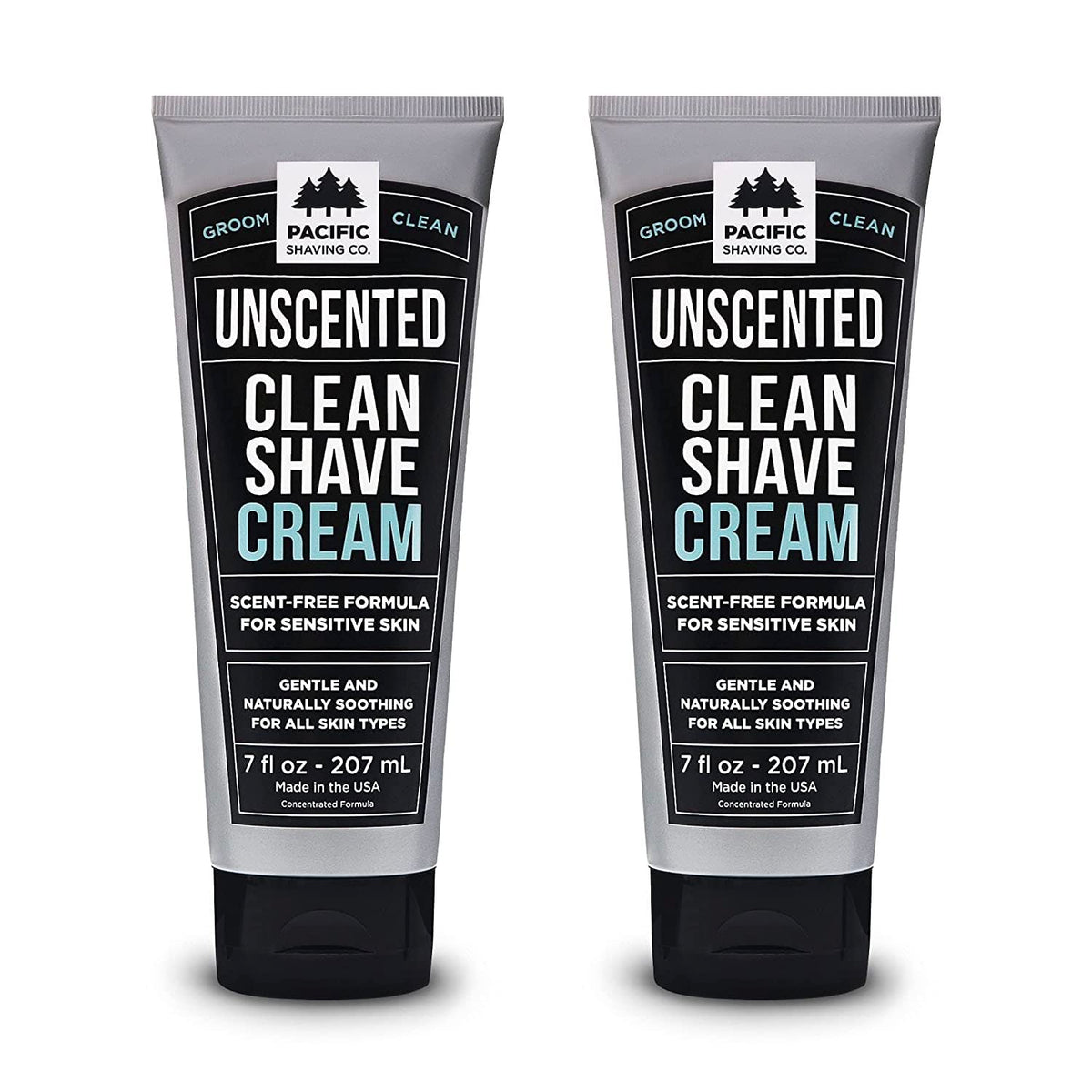 Pacific Shaving Company front packaging showing clean unscented shave cream benefits