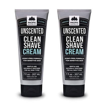 Pacific Shaving Company front packaging showing clean unscented shave cream benefits