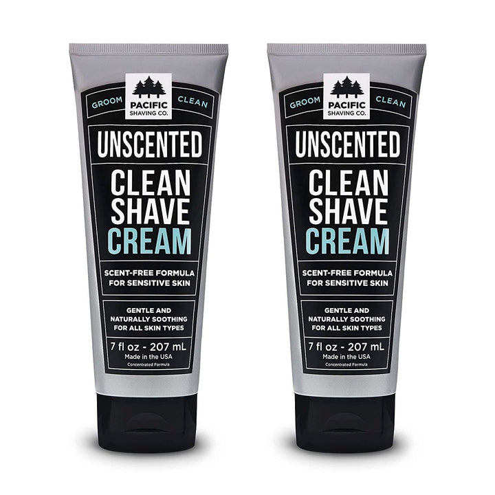 Pacific Shaving Company front packaging showing clean unscented shave cream benefits