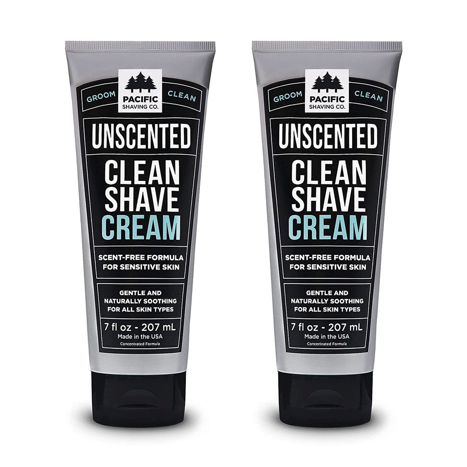 Pacific Shaving Company front packaging showing clean unscented shave cream benefits