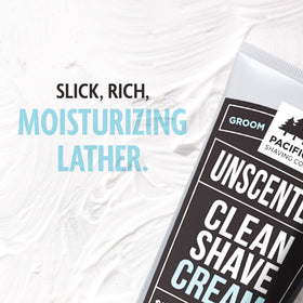 Pacific Shaving Company man shaving in bathroom demonstrating gentle daily use