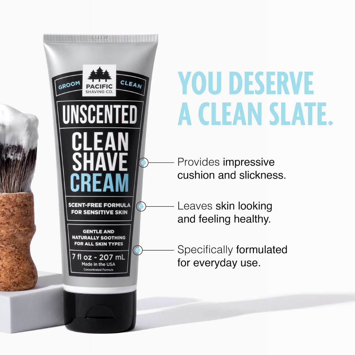 Pacific Shaving Company open cap showing creamy texture for smooth razor glide