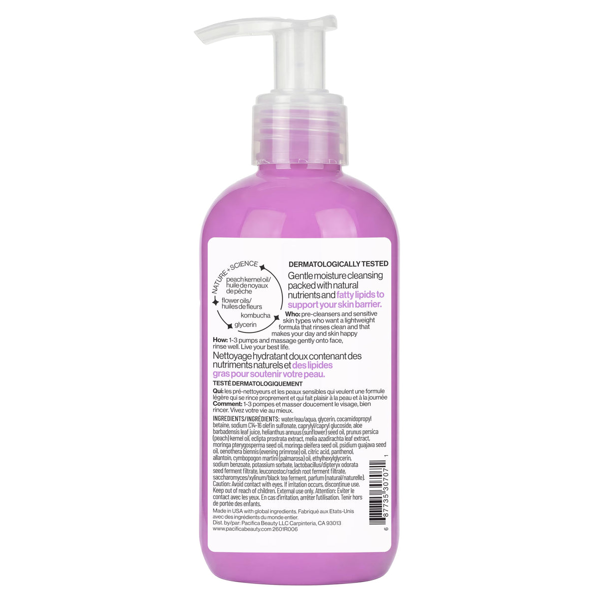 Pacifica 8 fl oz bottle beside ruler showing size and travel-friendly capacity