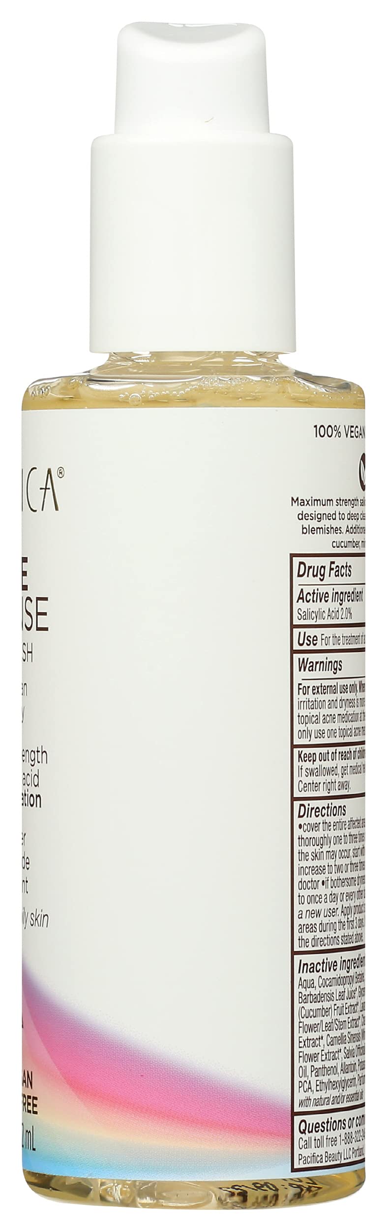 Pacifica Acne Defense ingredient label close-up highlighting salicylic acid