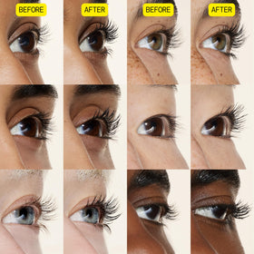 Pacifica before and after lashes demonstrating instant curl and thicker-looking lashes benefit