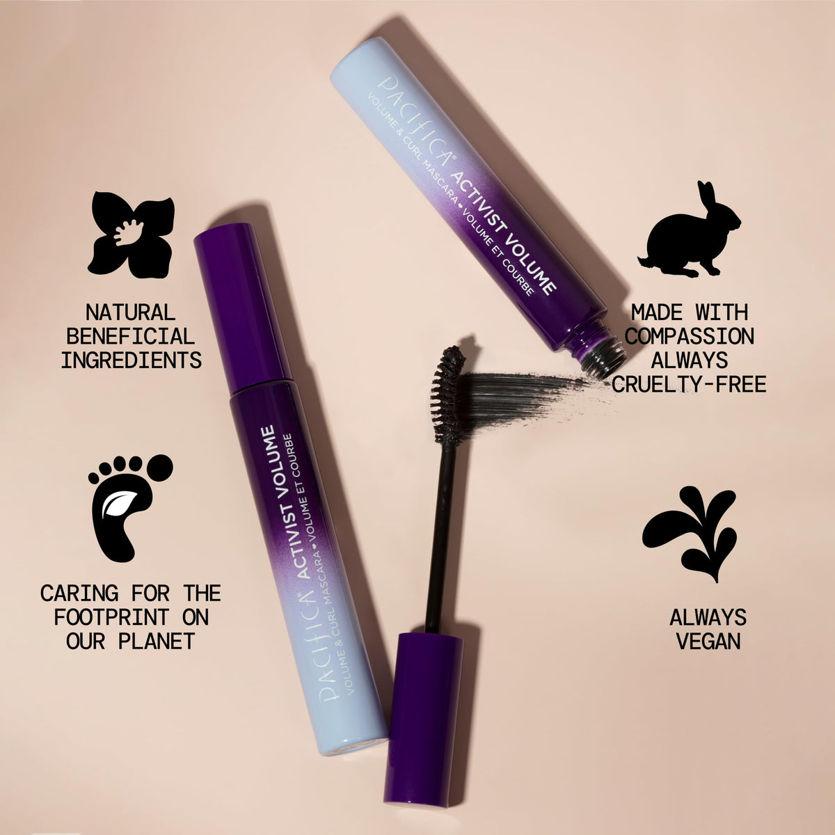Pacifica mascara in FSC-certified paper box emphasizing sustainable packaging benefit