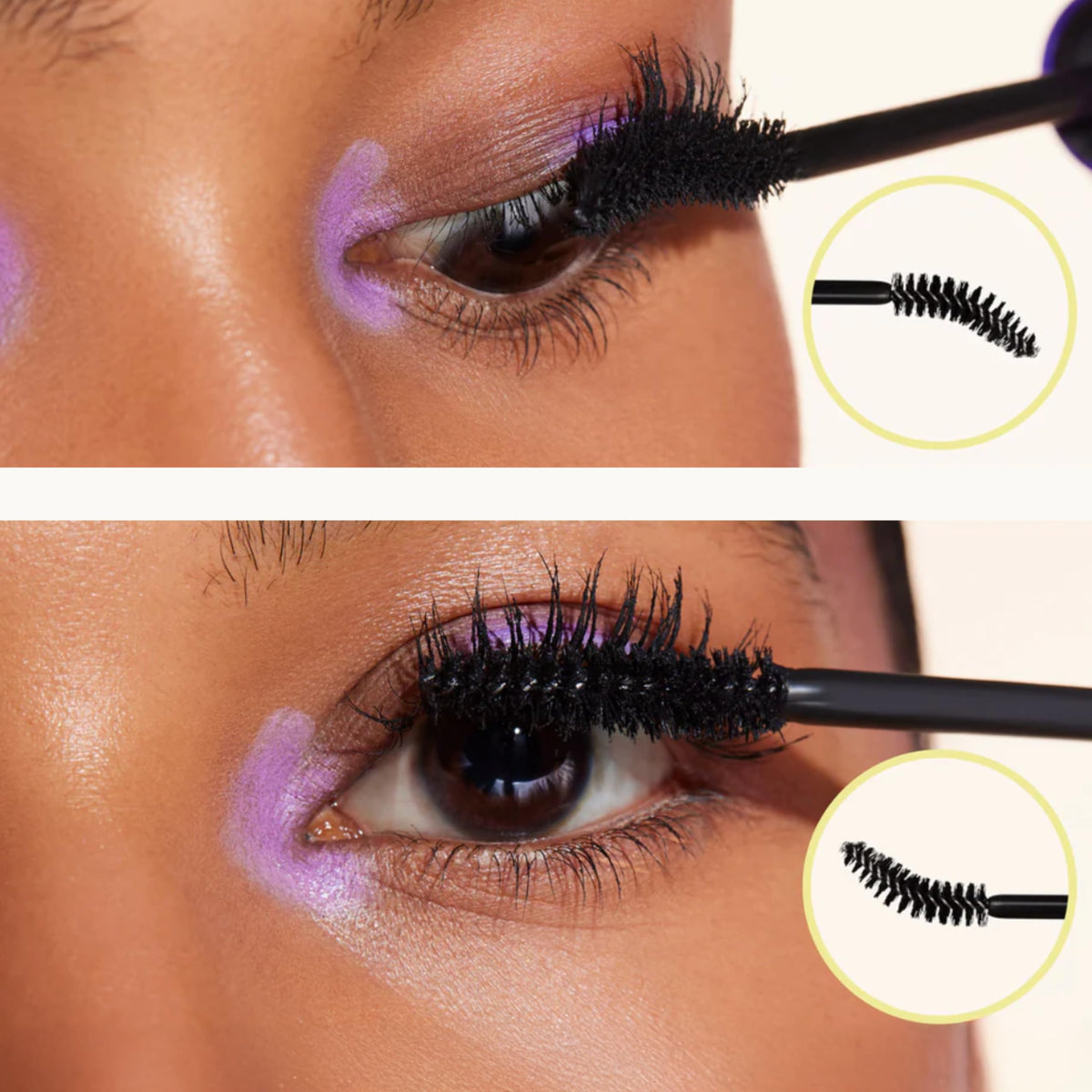 Pacifica mascara formula on wand showing texture and fiber build for length benefit