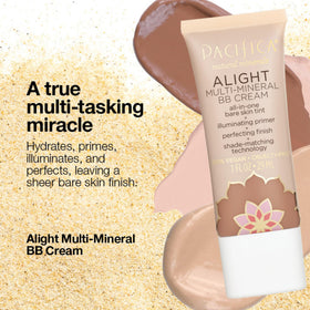 Pacifica BB Cream next to pouch for scale emphasizing travel-friendly size