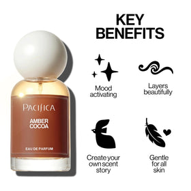 Pacifica spray action of amber cocoa releasing warm gourmand scent benefit