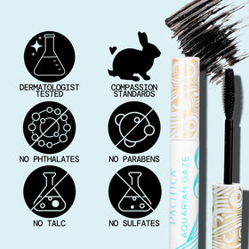 Pacifica Aquarian Gaze brush closeup showing curved molded wand for precise separation and lift