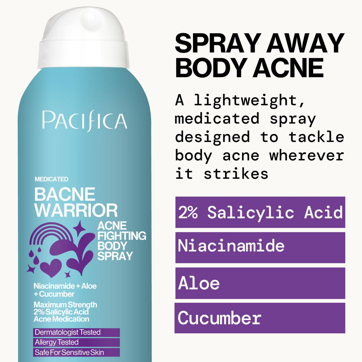 Pacifica Bacne Warrior being applied in shower for convenient post-cleanse use