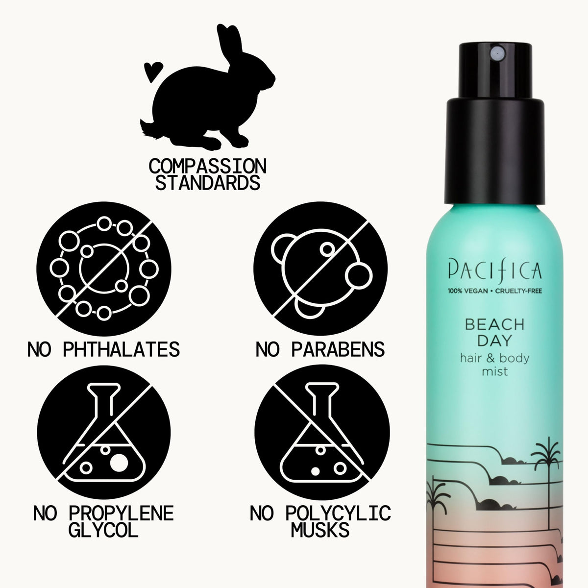 Pacifica close-up label listing bergamot, orange flower, sandalwood notes