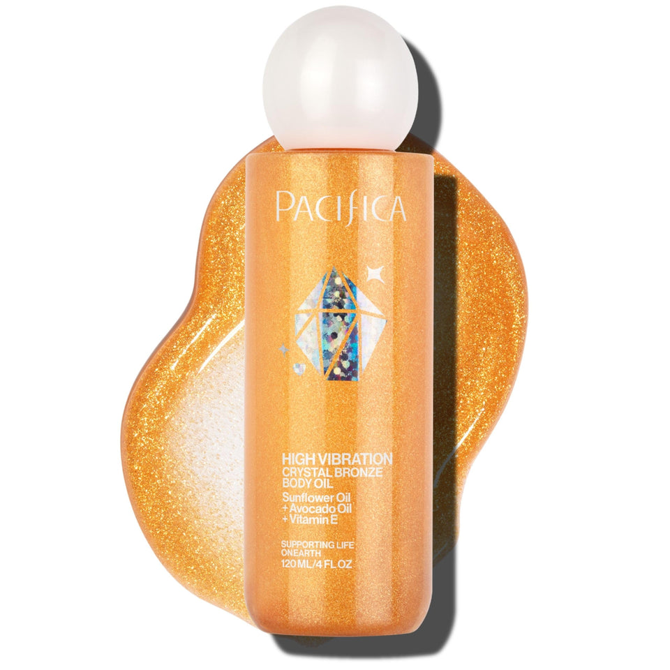 Pacifica bronzing body oil front packaging showing product and glow