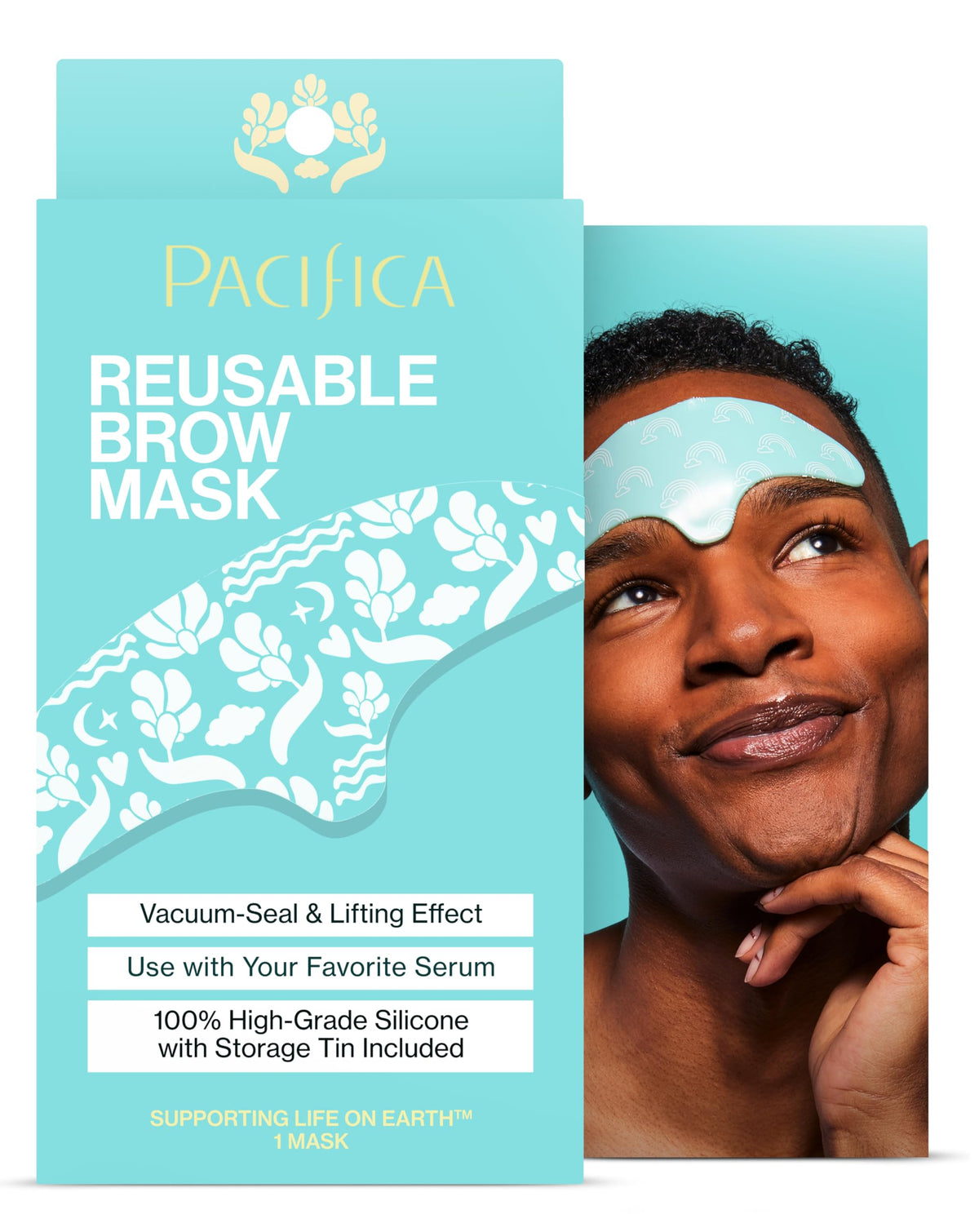 Pacifica front view of silicone brow mask showing shape and coverage benefit