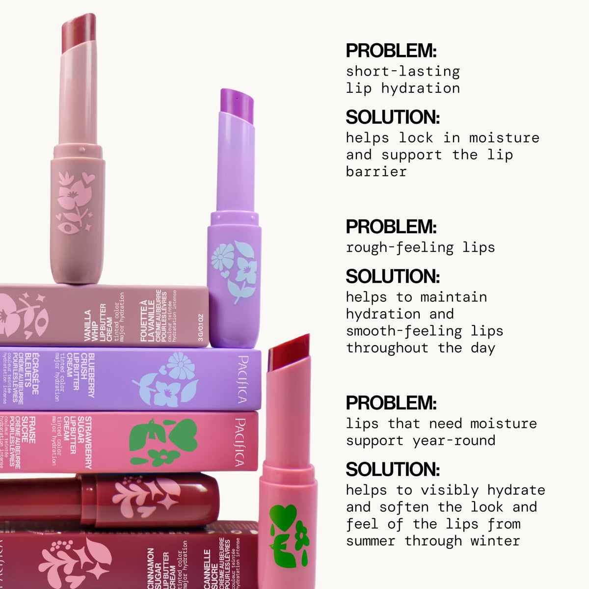 Pacifica open cap revealing balm tip and easy application for hydrated lips