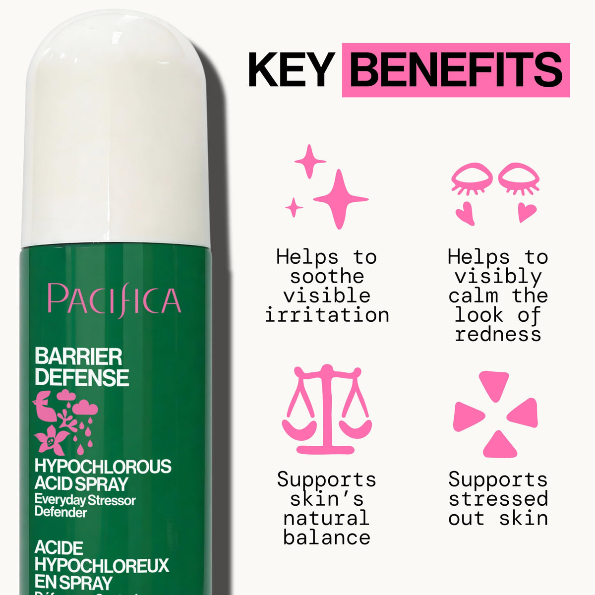 Pacifica close-up of label listing HOCl ingredients for gentle skin support