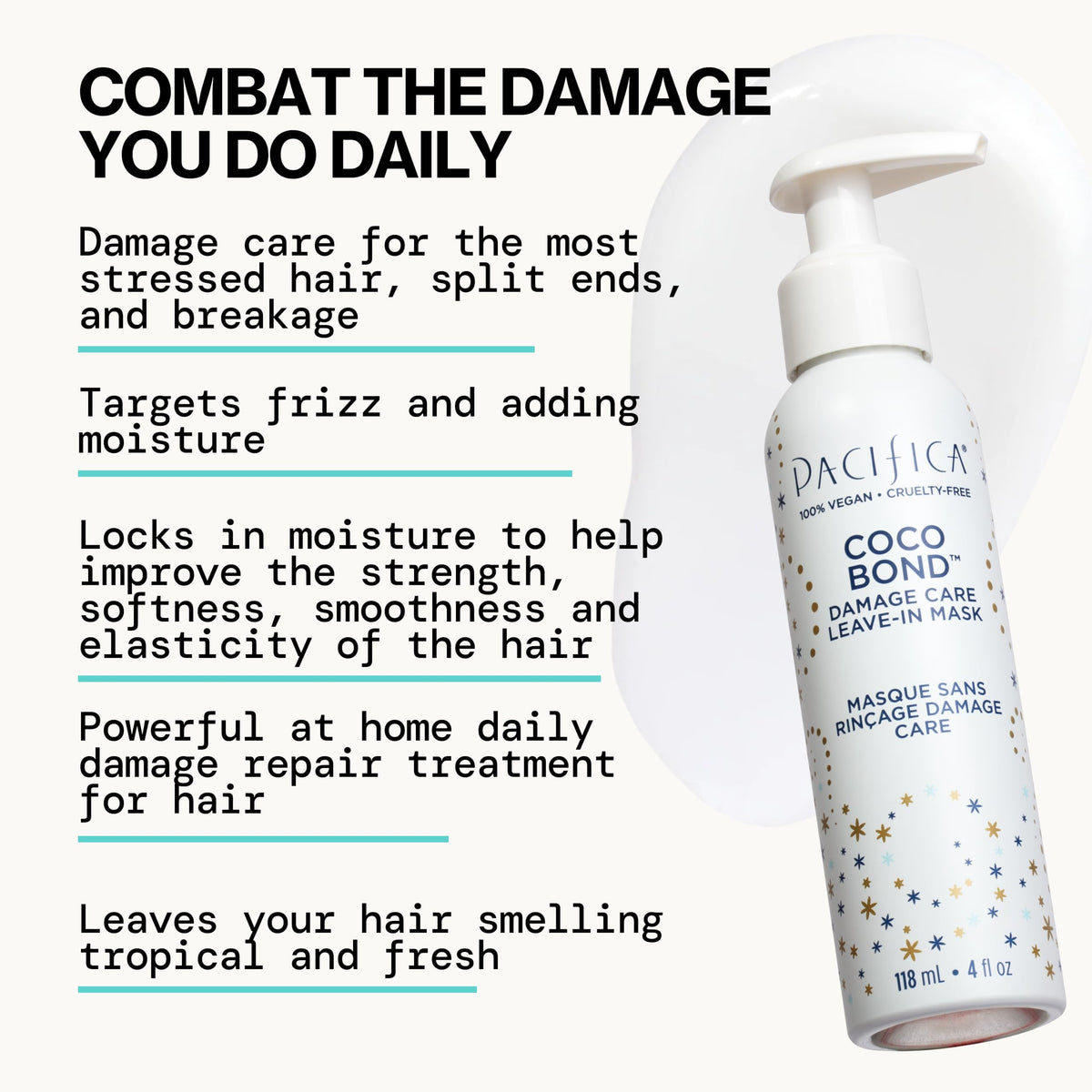 Pacifica Coco Bond applied to damp hair detangles and softens