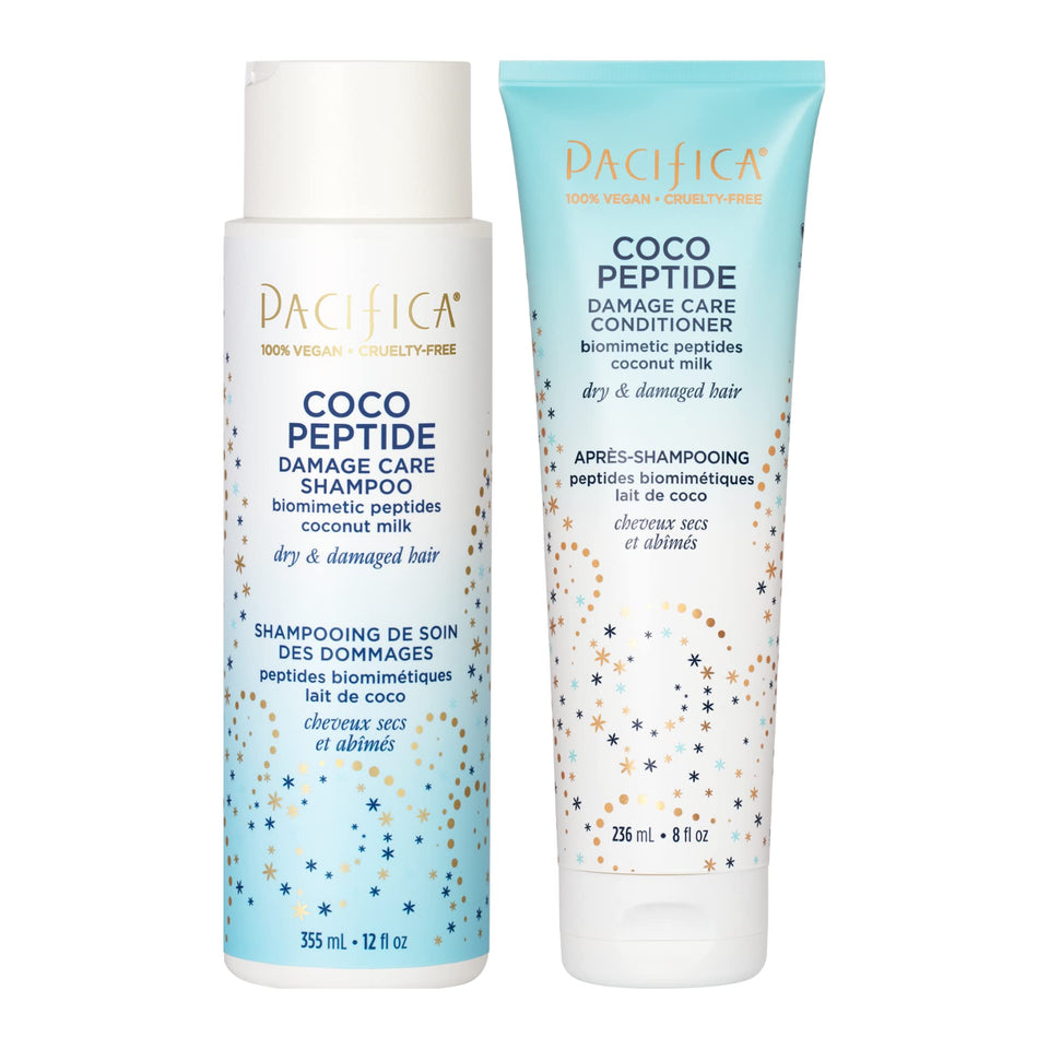 Pacifica front packaging showing the repair shampoo and conditioner, promotes gentle restoration
