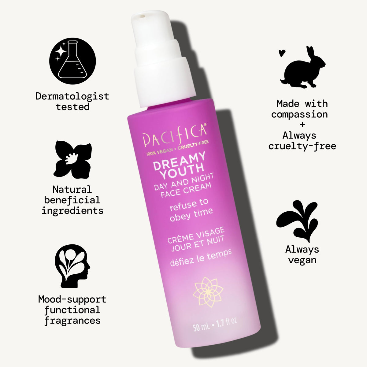 Pacifica cream texture close-up showing smooth, hydrating consistency and glow