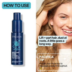 Applying Pacifica powder to roots for instant volume and oil control