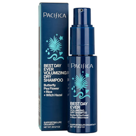 Pacifica dry shampoo front packaging showing brand and eco-friendly styling