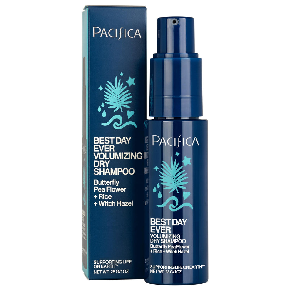 Pacifica dry shampoo front packaging showing brand and eco-friendly styling