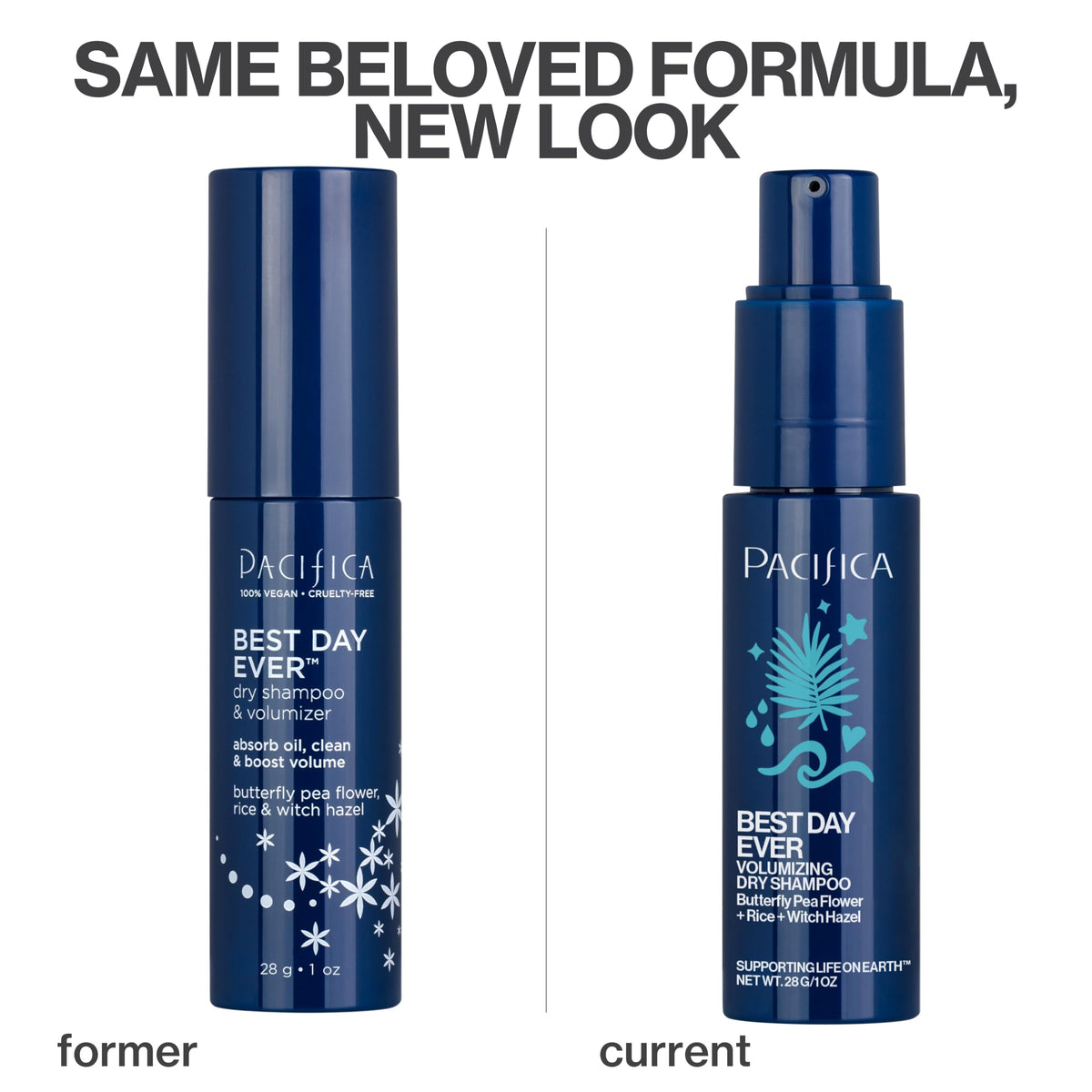 Pacifica jar opened to reveal powder for targeted waterless refresh