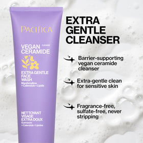 Pacifica label close-up highlighting vegan ceramide barrier-support benefit