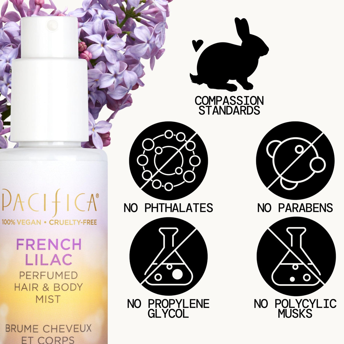 Pacifica bottle close-up label detail highlighting clean, vegan formulation