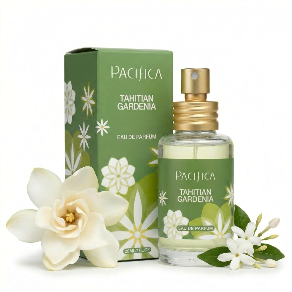Pacifica front bottle showing elegant glass and island-inspired design benefit travel ready
