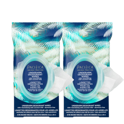 Pacifica front packaging showing coconut milk wipes and easy-grip seal for convenience