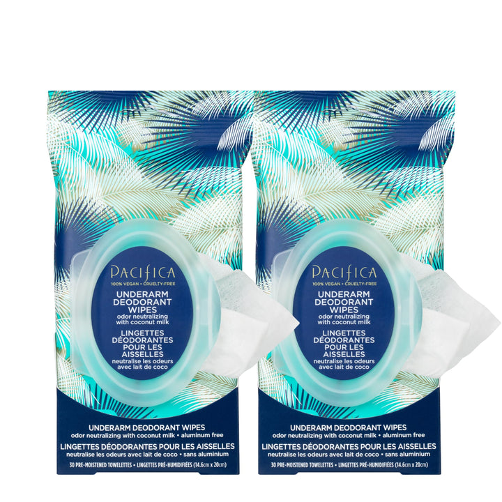 Pacifica front packaging showing coconut milk wipes and easy-grip seal for convenience