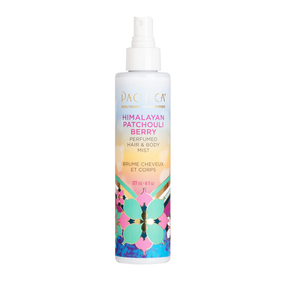 Pacifica product front packaging showing Himalayan Patchouli Berry for clear identification and benefit
