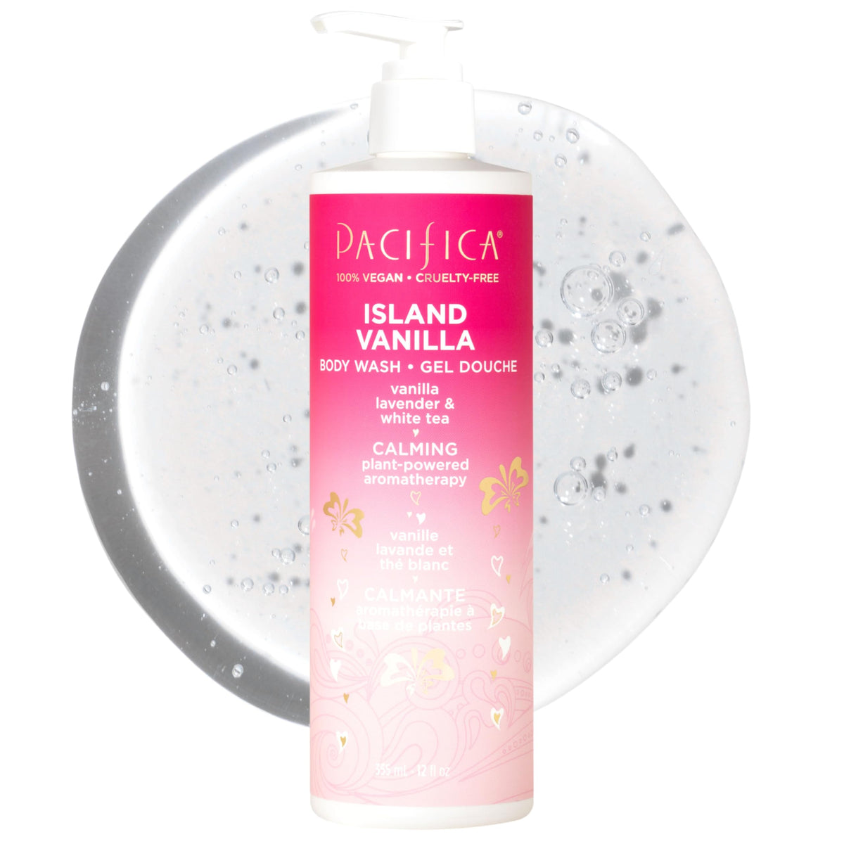 Pacifica front packaging showing Island Vanilla bottle and inviting scent