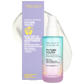 Pacifica Future Youth front packaging showing SPF 50 benefit and brand