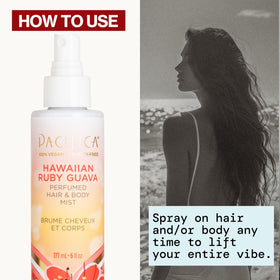 Pacifica ingredients image with pomelo and guava visuals suggesting natural essential oils
