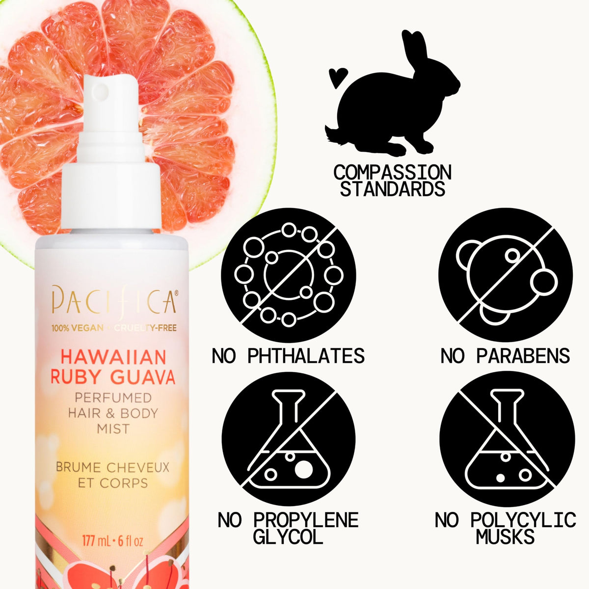 Pacifica mist being sprayed on skin showing easy application and instant tropical uplift