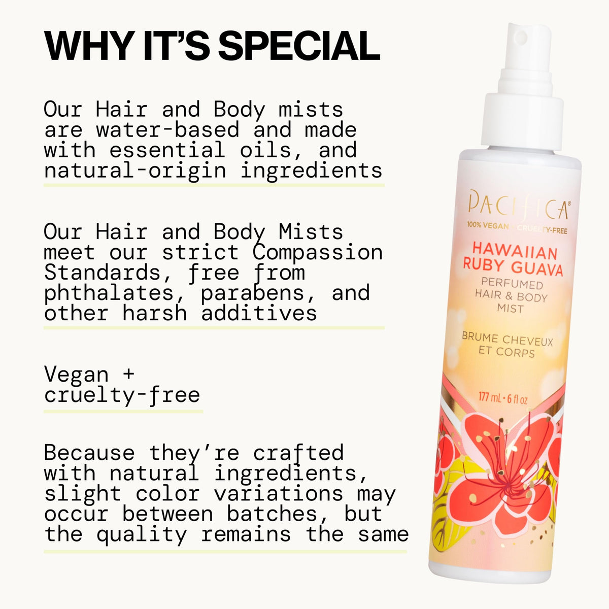 Pacifica fine mist texture close-up demonstrating lightweight feel and subtle long-lasting scent