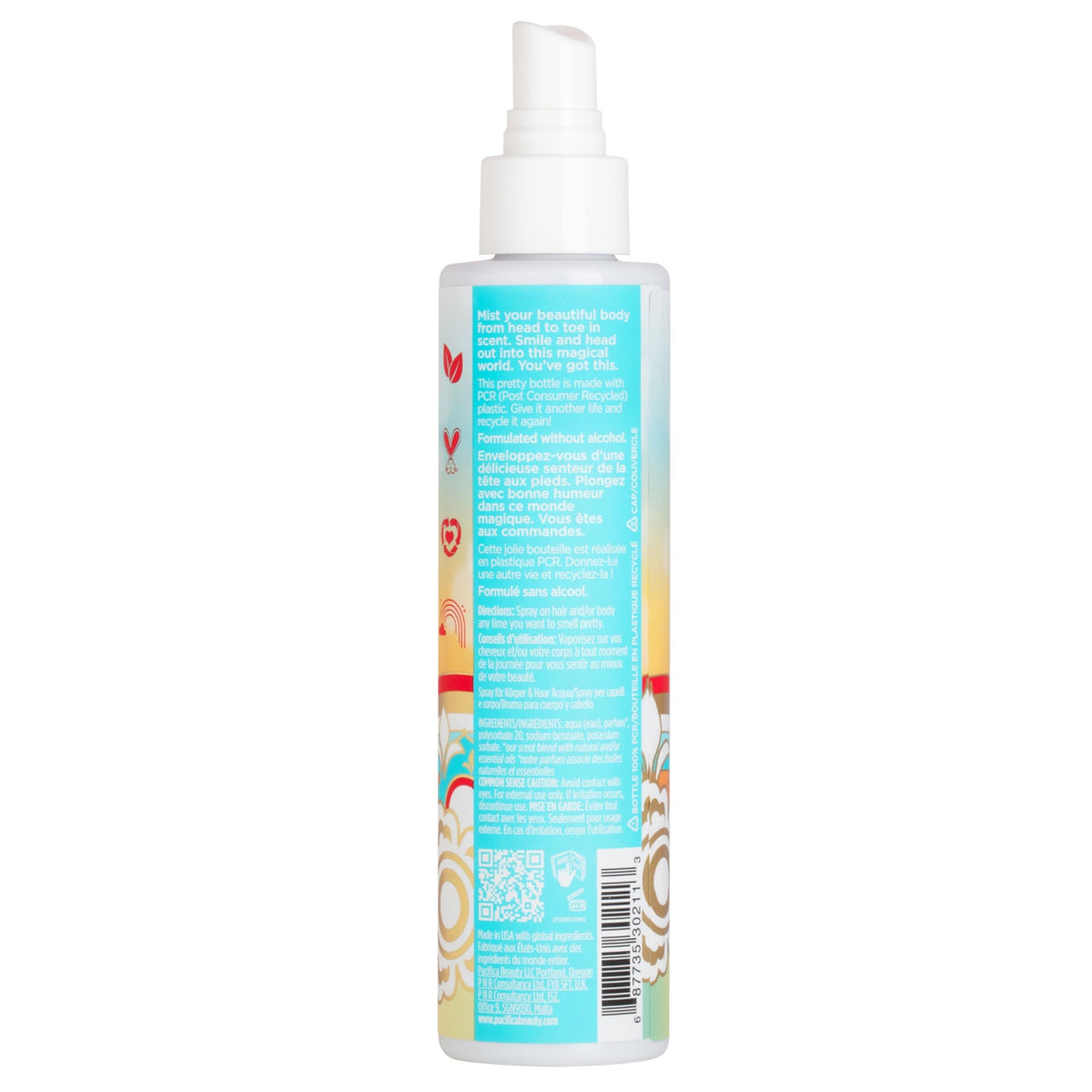 Pacifica bottle styled on beach evoking tropical calm and mood-lifting benefit