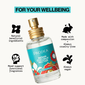 Pacifica oil droplet close-up showing natural fragrance components and pure formulation