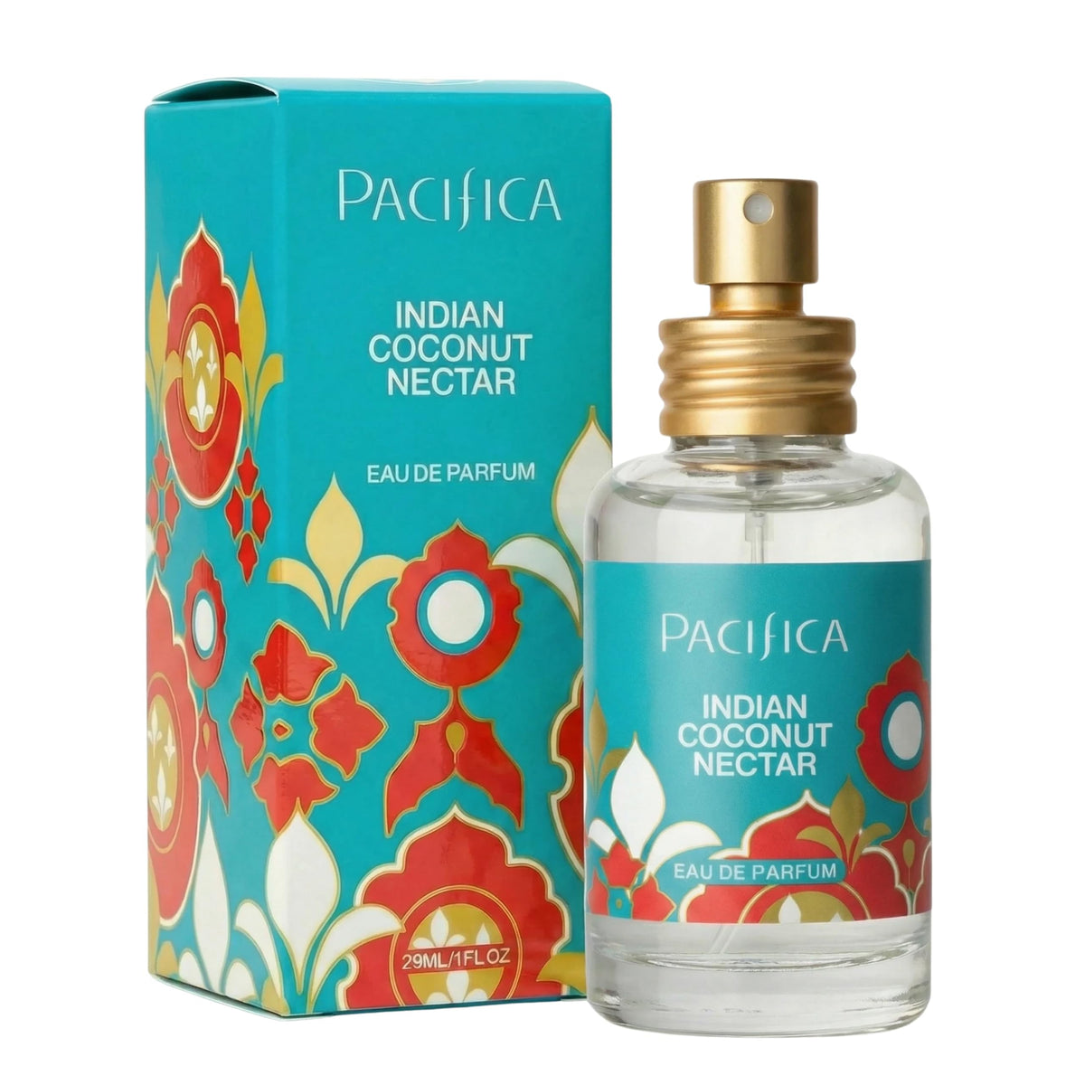 Pacifica front bottle showing label and tropical design, promotes fresh beachy scent