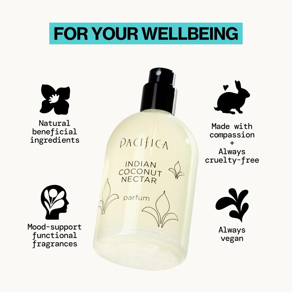 Perfume mist on palm with creamy texture showing Pacifica scent layering and skin-friendly benefit