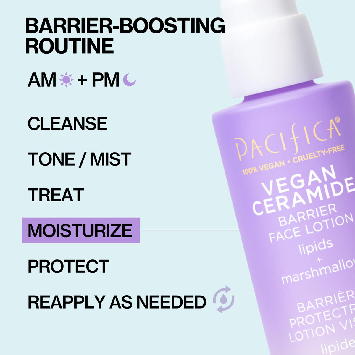 Pacifica ingredient label close-up highlighting vegan ceramides