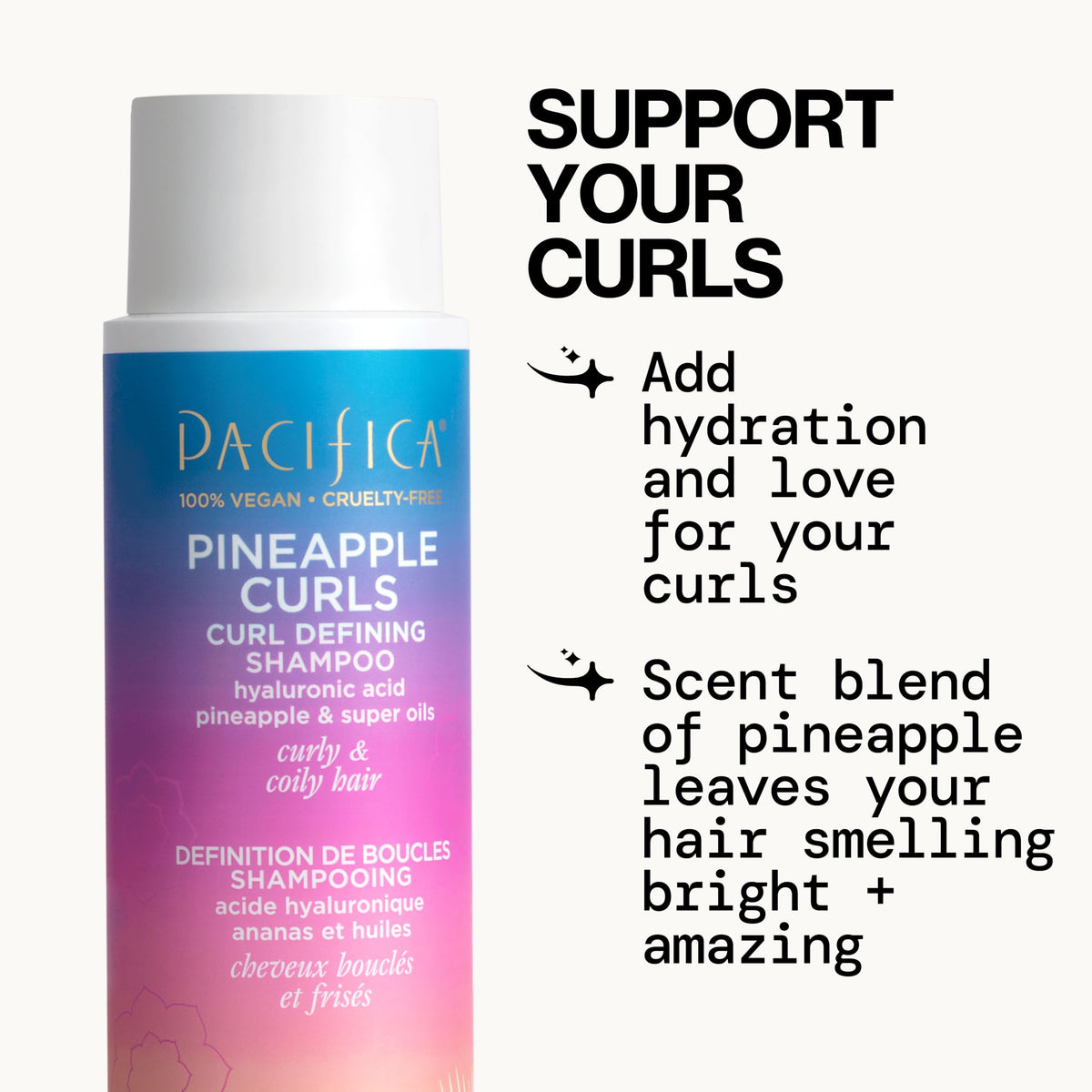 Pacifica natural ingredients display with pineapple and argan emphasizing nourishment