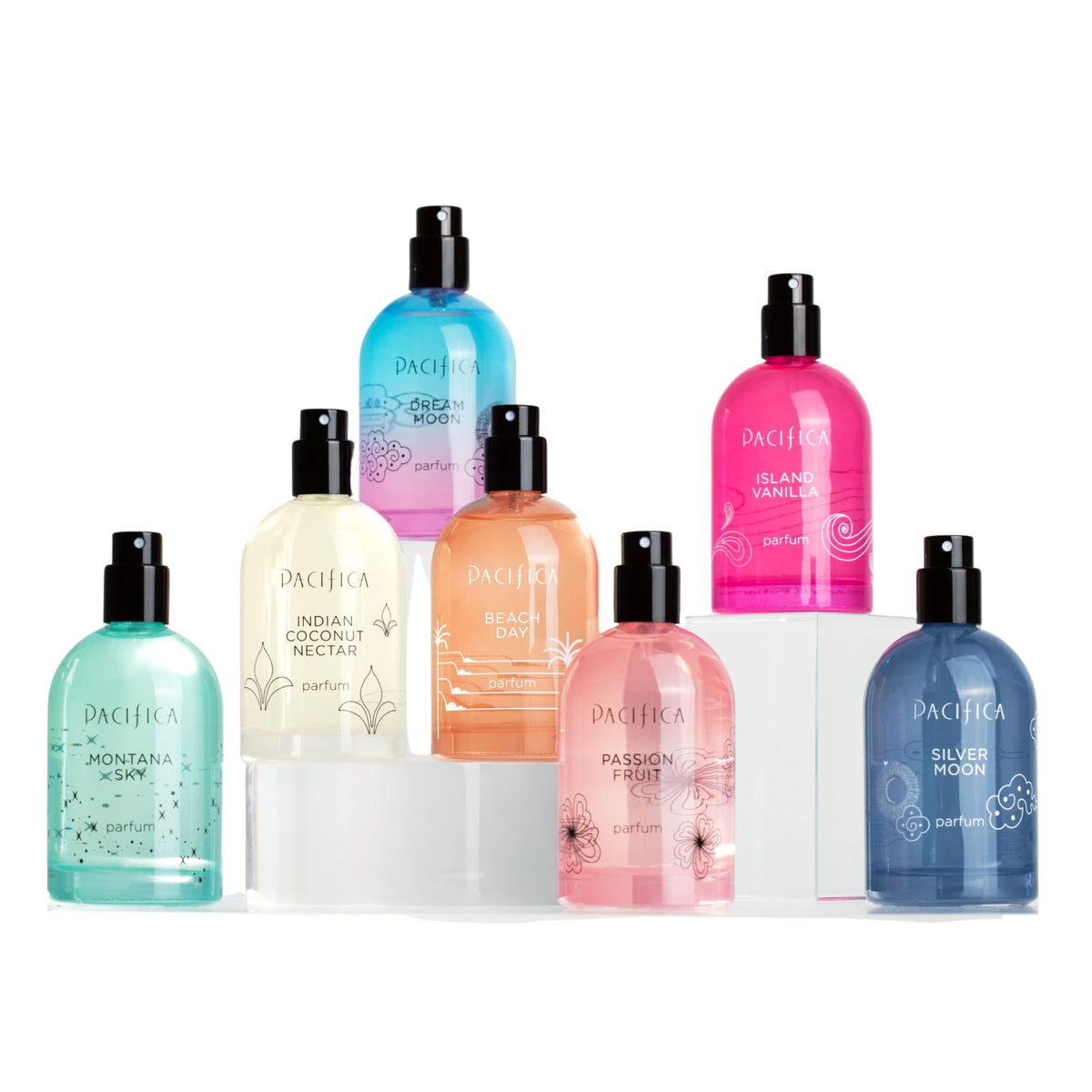 Pacifica Island Vanilla bottle with tropical flowers evoking island-inspired floral warmth