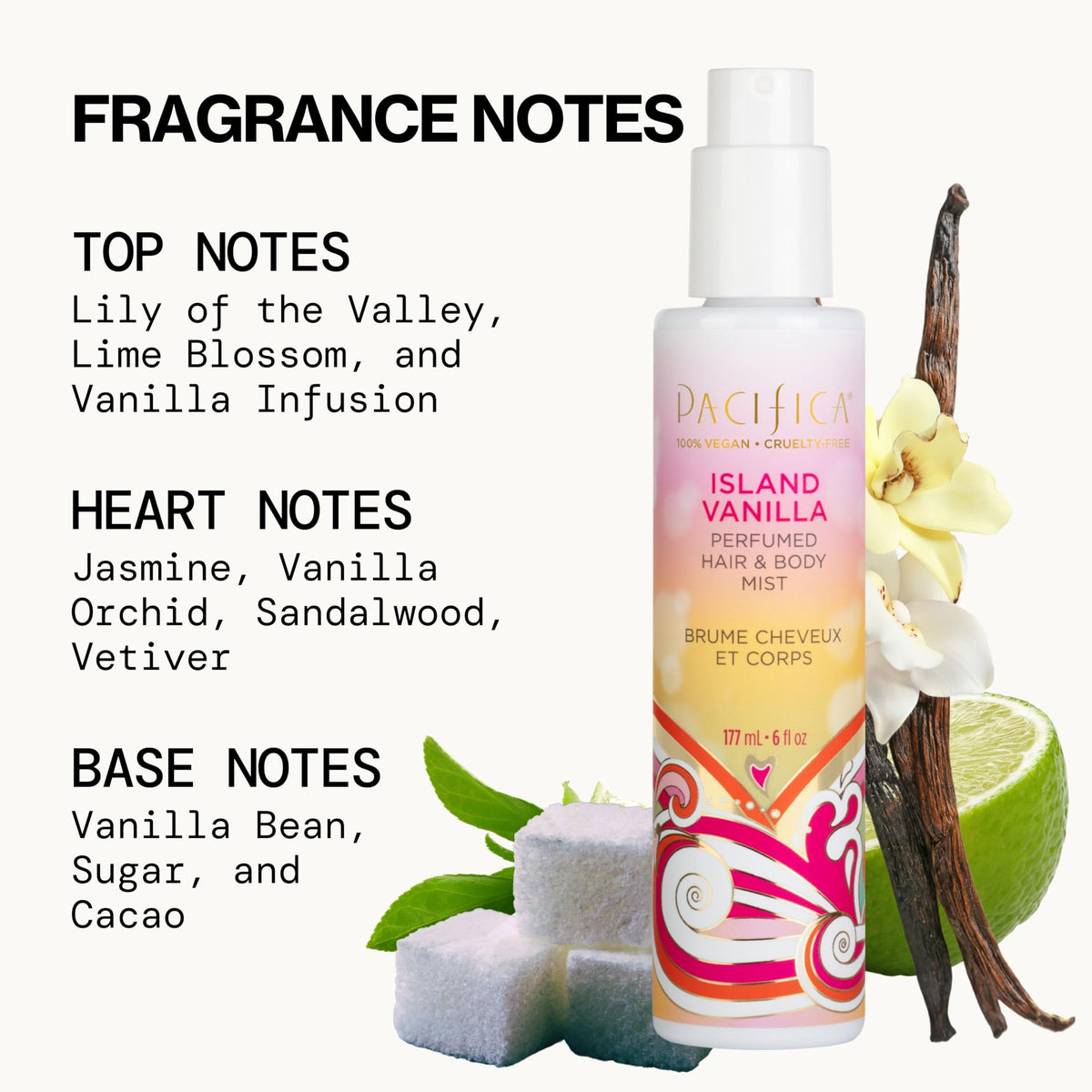 Arrangement of natural ingredients showing Pacifica clean-beauty and oils