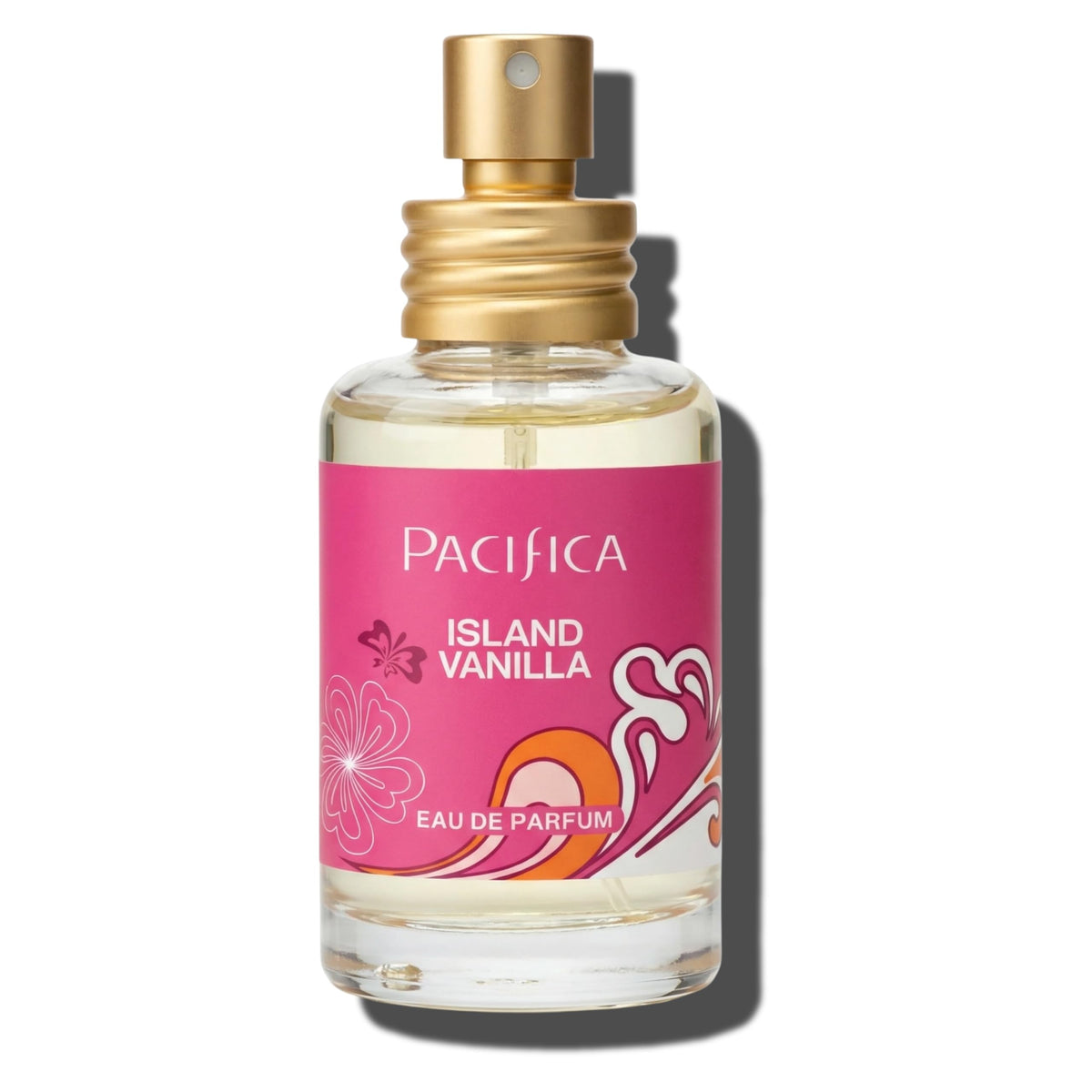 Pacifica bottle staged on beach evoking tropical warmth and mood-boosting benefit